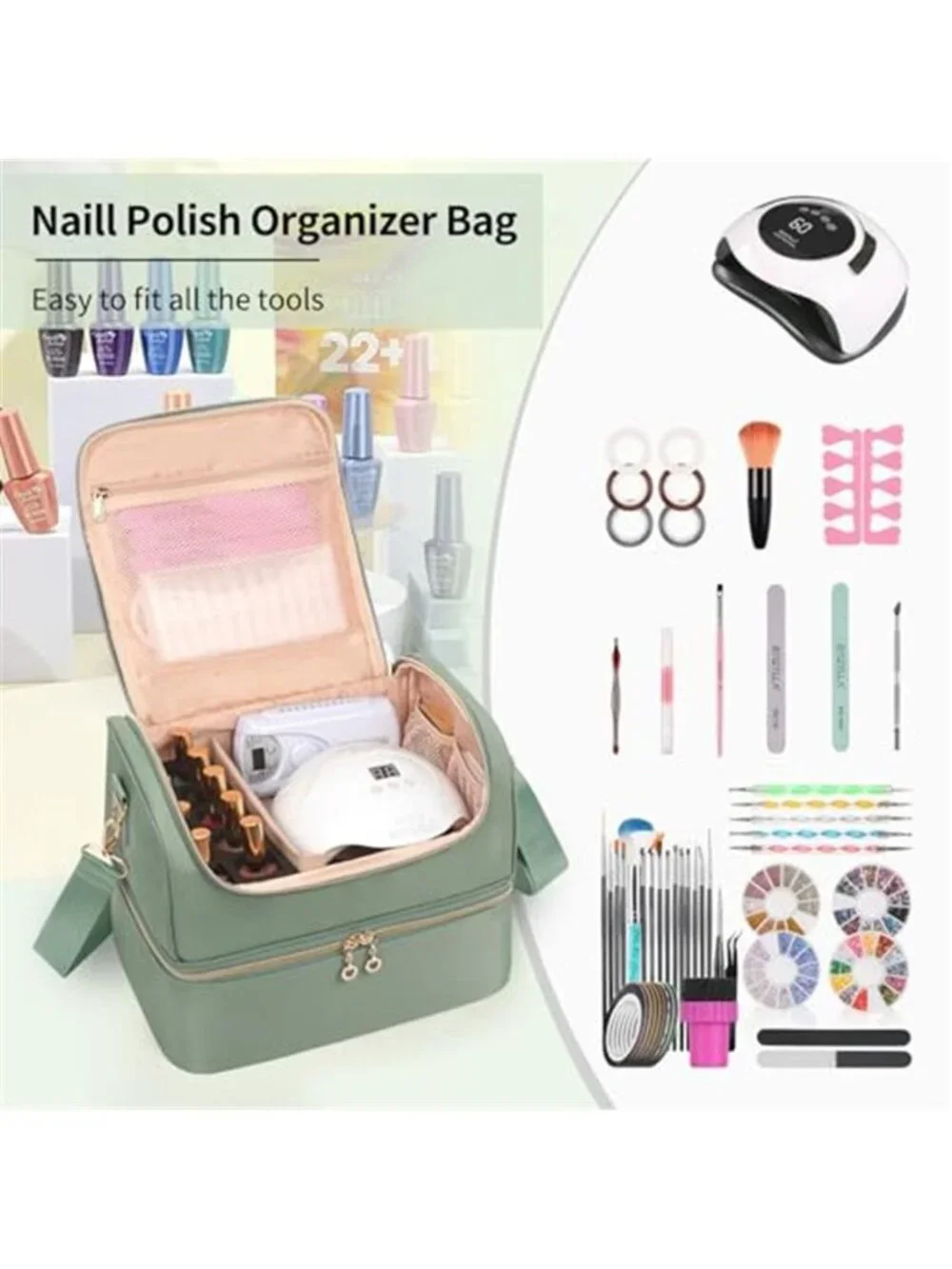 Nail Polish Organizer Case, Nail Supplies Storage Box Holds 45 Bottles Nail lamp